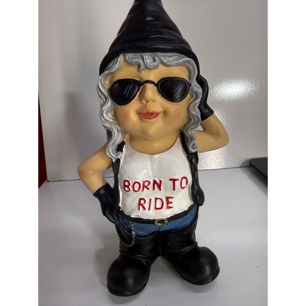 Biker Chick Garden Gnome Statue Born To Ride Motorcycle Lady Figurine 12 Inch